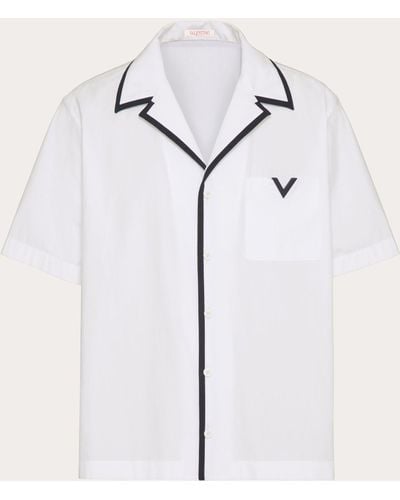 Valentino Cotton Poplin Bowling Shirt With Rubberised V Detail - Blue