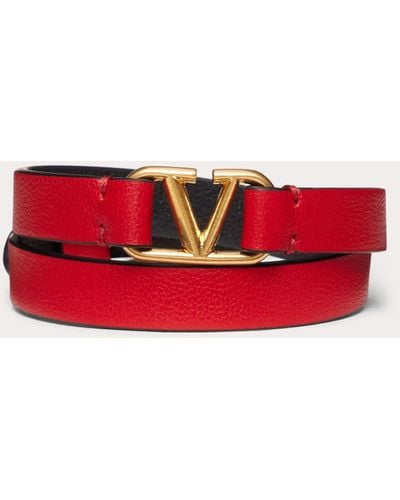 Valentino Garavani Vlogo Signature Double-strap Bracelet In Calfskin - Red