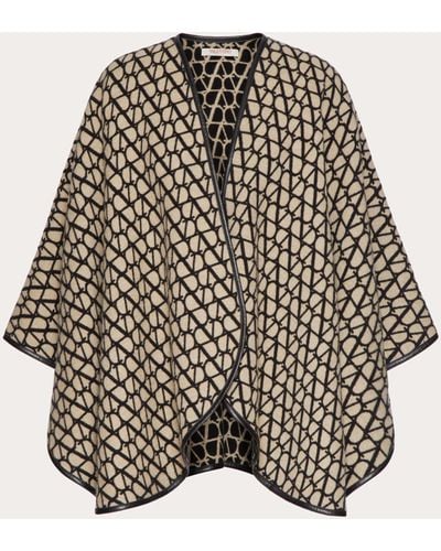 Valentino Garavani Wool, Cashmere And Leather Toile Iconographe Poncho - Natural