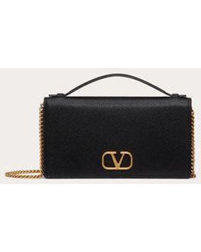 Valentino Garavani Vlogo Signature Grainy Calfskin Wallet With Chain - Natural