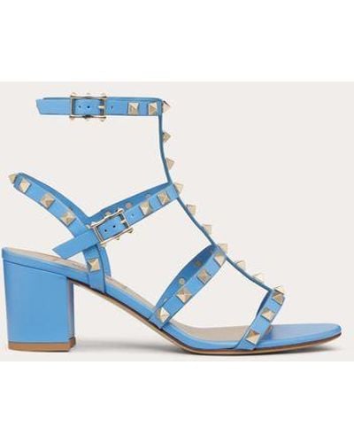 Valentino Garavani Rockstud Calfskin Ankle Strap Sandal 60 Mm - Blue