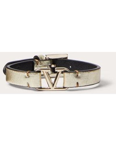 Valentino Garavani Vlogo Signature Metallic Calfskin Leather Bracelet - Natural