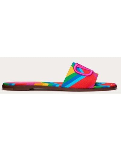 Valentino Garavani Escape Slide Sandal In Canvas With Chevron24 Print - Multicolour