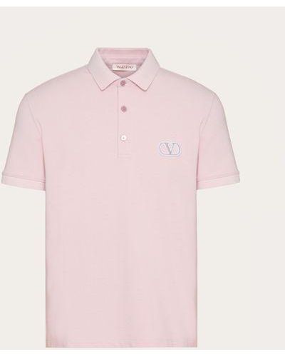 Valentino Cotton Piqué Polo Shirt With Vlogo Signature Patch - Pink