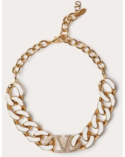 Valentino Garavani Collier Ras De Cou Vlogo Chain En Métal, Émail Et Cristaux Swarovski® - Neutre