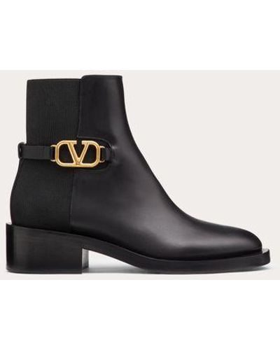 Valentino Garavani Vlogo Signature Calfskin Ankle Boot 30mm - Black