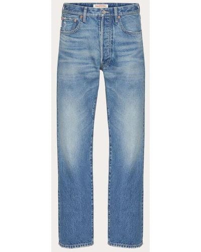 Valentino Denim Trousers With Metallic V Detail - Blue