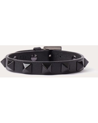 Valentino Garavani Rockstud Bracelet In Leather And Metal - Black