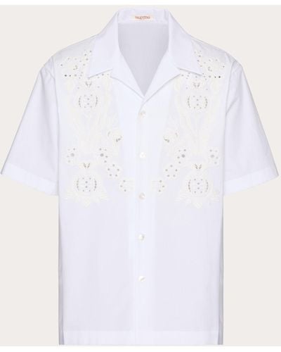 Valentino Bowling Shirt In Cotton Poplin With Pomegranate Embroidery - White