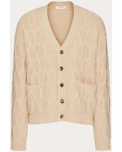 Valentino Wool Cardigan With Toile Iconographe Pattern - Natural