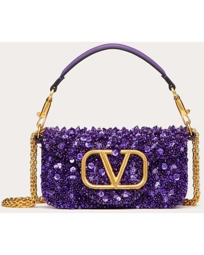 Valentino Garavani Small Locò Shoulder Bag With 3d Embroidery - Purple