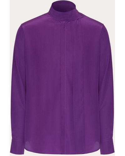 Valentino Washed Silk Shirt With Neck Tie - Purple