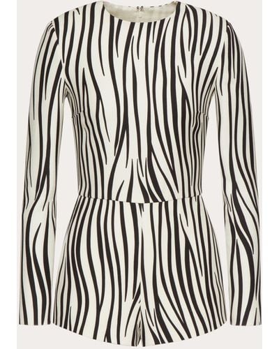 Valentino Crepe Couture Playsuit With Zebra 1966 Print - Black