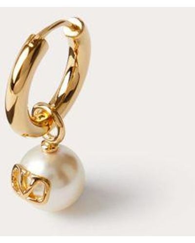 Valentino Garavani Single Vlogo Signature Metal Earring With Swarovski® Pearl - Natural