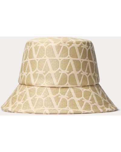 Valentino Garavani Toile Iconographe Raffia Bucket Hat - Natural
