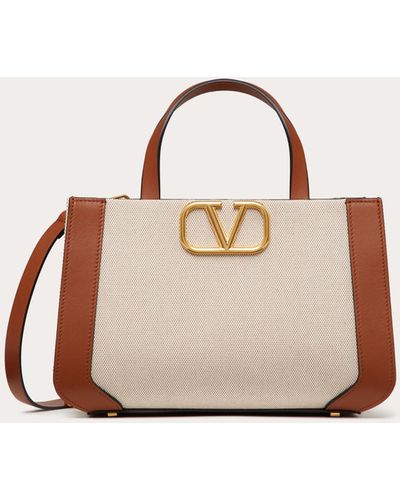 Valentino Garavani Vlogo Signature Small Canvas Handbag - Natural