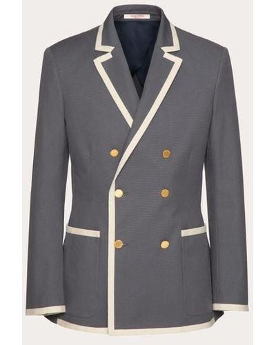 Valentino Double-breasted Jacket In Stretch Cotton Canvas - Blue