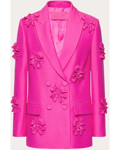 Valentino Crepe Couture Blazer With Floral Embroidery - Pink