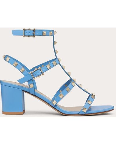 Valentino Garavani Rockstud Calfskin Ankle Strap Sandal 60 Mm - Blue