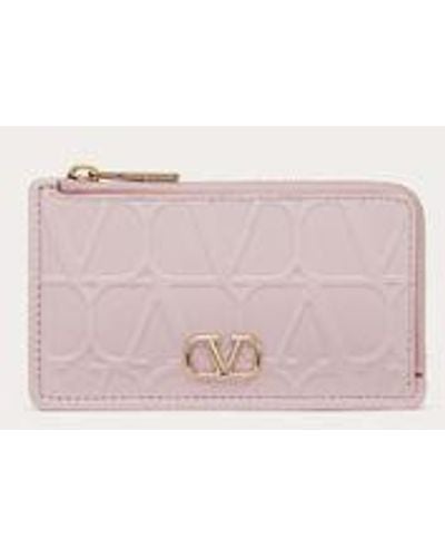 Valentino Garavani Leather Toile Iconographe Calfskin Cardholder With Zip - Pink