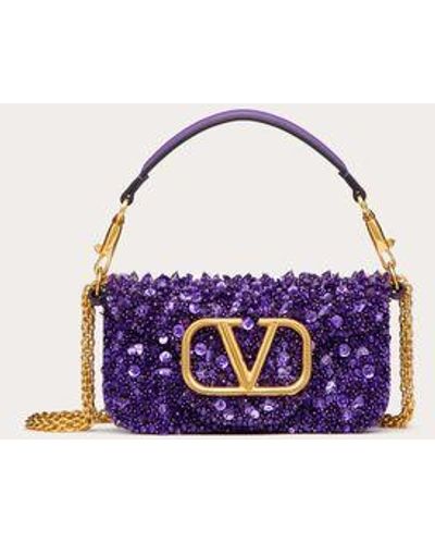 Valentino Garavani Small Locò Shoulder Bag With 3d Embroidery - Purple