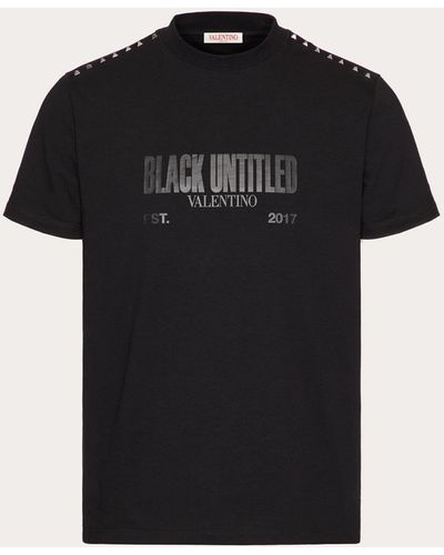 Valentino Cotton T-shirt With Black Untitled Print And Studs