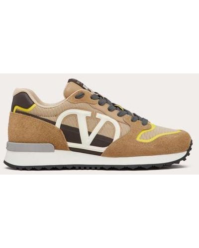 Valentino Garavani Vlogo Pace Low-top Trainer In Split Leather, Fabric And Calf Leather - Natural