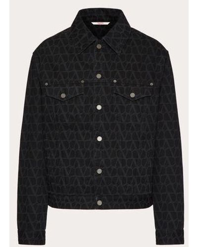Valentino Denim Jacket With Toile Iconographe Print - Black