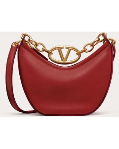 Valentino Garavani Mini Vlogo Moon Hobo Bag In Nappa Leather With Chain - Red