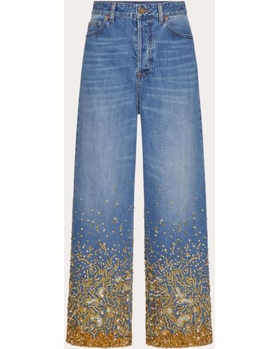 Valentino Embroidered Denim Pants - Blue