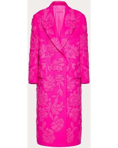 Valentino Compact Drap Coat With Floral Embroidery - Pink