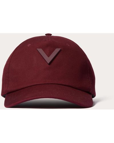 Valentino Garavani V Detail Cotton Baseball Cap With Metal V Appliqué - Red