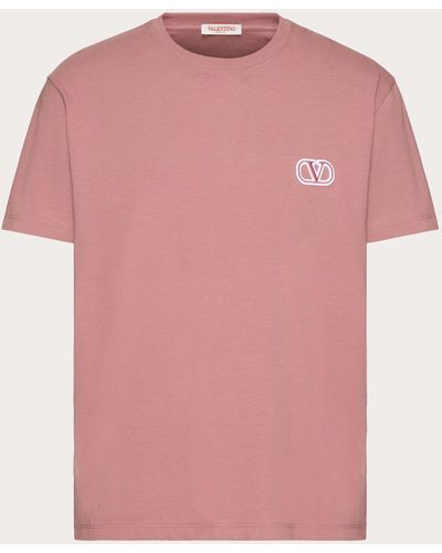 Valentino Cotton T-shirt With Vlogo Signature Patch - Pink