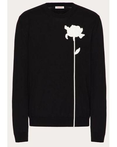 Valentino Wool Crewneck Jumper With Flower Embroidery - Black