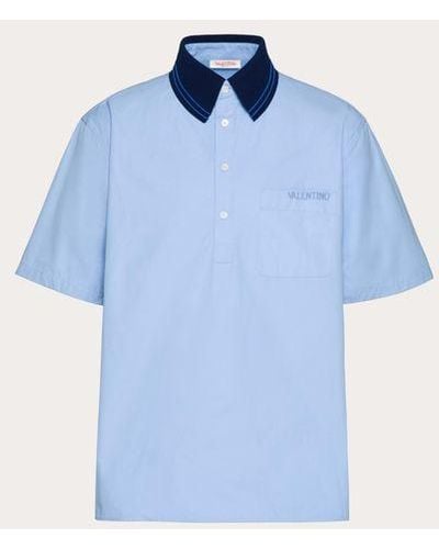 Valentino Cotton Poplin Polo Shirt With Embroidery - Blue