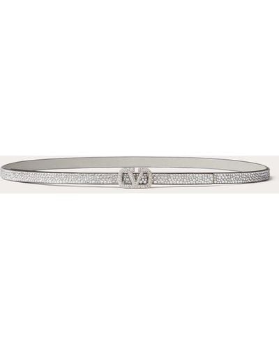 Valentino Garavani Vlogo Signature Belt With Crystals 10 Mm - Natural