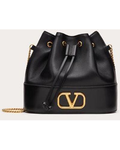 Valentino Garavani Mini Bucket Bag In Nappa With Vlogo Signature Chain - Black