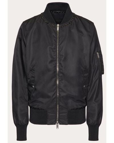 Valentino Nylon Bomber Jacket With Black Untitled Studs On The Neckline