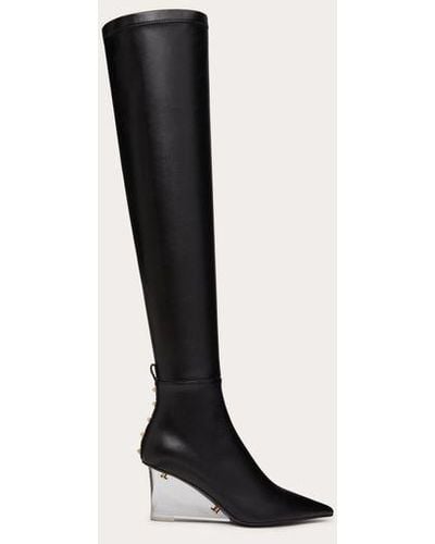 Valentino Garavani Rockstud Over-the-knee Boot In Stretch Synthetic Material 75mm - Black