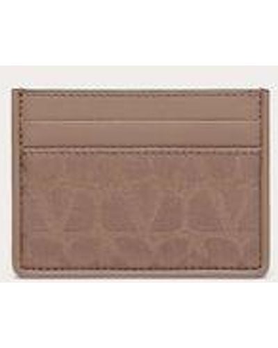 Valentino Garavani Toile Iconographe Card Holder In Technical Fabric With Leather Details - Natural
