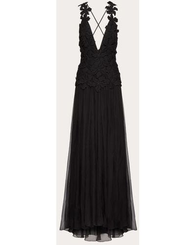 Valentino Embroidered Crepe Couture Long Dress - Black