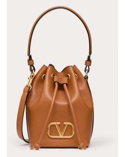 Valentino Garavani Mini Vlogo Signature Bucket Bag In Nappa Leather - Natural
