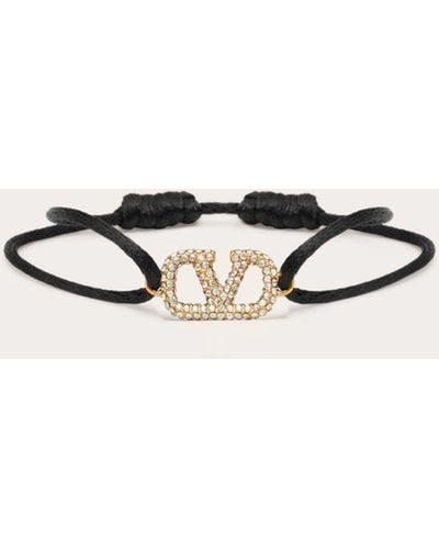 Valentino Garavani Vlogo Signature Bracelet In Cotton And Swarovski® Crystals - Natural