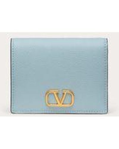 Valentino Garavani Compact Vlogo Signature Grainy Calfskin Wallet - Blue
