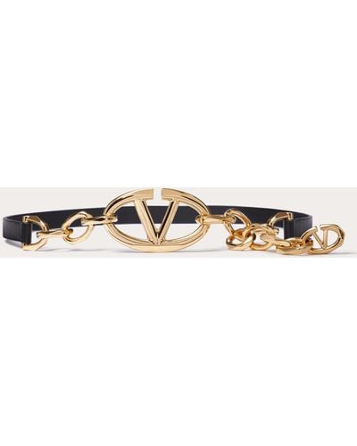 Valentino Garavani Vlogo Signature Shiny Calfskin Belt With Chain - Natural