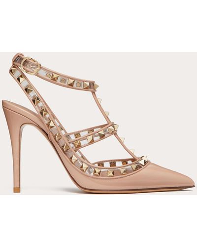 Valentino Garavani Rockstud Pumps In Patent Leather And Polymeric Material With Straps 100mm - Pink