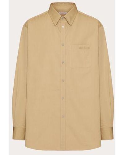Valentino Long Sleeve Cotton Shirt With Embroidery - Natural
