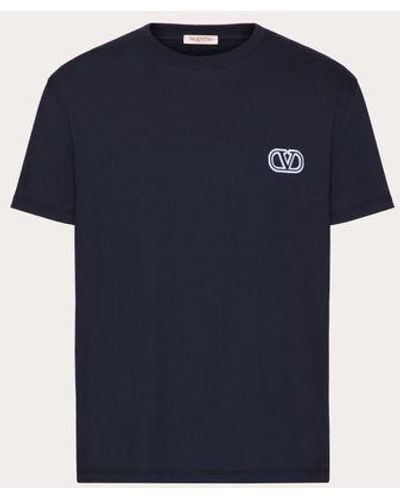 Valentino T-shirt in cotone con patch vlogo signature - Blu