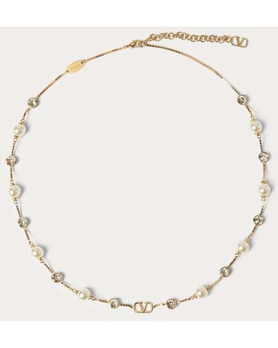 Valentino Garavani Vlogo Signature Metal Necklace With Pearls And Swarovski® Crystals - Natural
