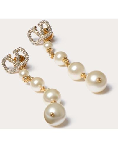 Valentino Garavani Vlogo Signature Metal Earrings With Swarovski® Crystals And Pearls - Natural